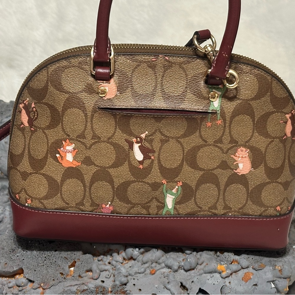 Coach Brown and maroon Satchel with Whimsical Design